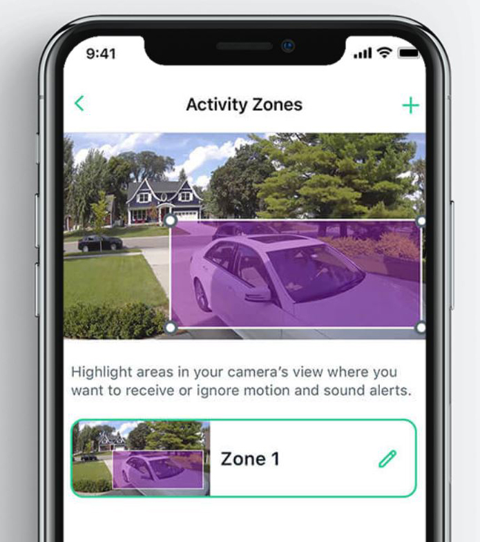 A user interface on phone shows activity zone